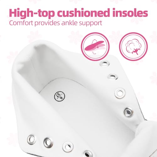 Rominz Women's High Top Canvas Sneakers Fashion Floral Embroidery White & Black Casual Non-Slip Shoes for Women Lightweight Breathable4