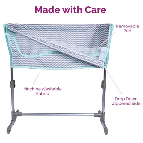 Adora Lightweight Baby Doll Bed Fits Dolls Up to 16 Inches with Drop Down Side Removable Pad Trendy Teal and Grey Design | Zig Zag Doll Bassinet by Adora - Used condition - Image 5
