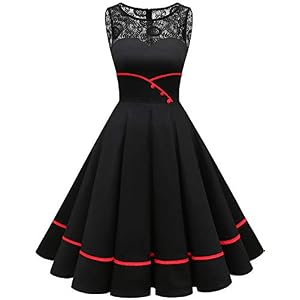 Bbonlinedress Cocktailjurk, voor dames, rockabilly kanten jurk, jaren ‘50 retro vintage plooirok, elegant mouwloos, met ronde hals