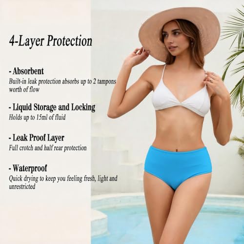 Image of Leoparts Period Swimwear Leakproof Bikini Bottoms Black High Waisted Coverage Swimsuit Bottom for Girls Teens Women