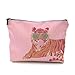 BILLAION Trendy Preppy Pink Tiger Makeup Bag, Gifts for Tigers Lovers Cosmetic Bags, Pink and Orange Funny Bubblegum Tiger Makeup Zipper Pouch