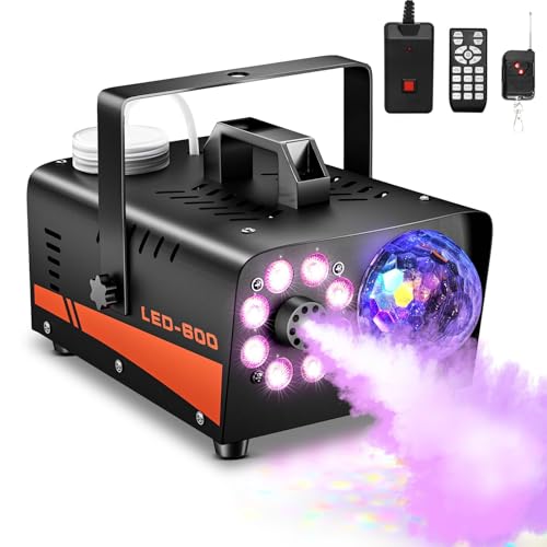 Dsocool Smoke Machine Fog Machine with Disco Ball Lights 600W and 3000CFM with 13 Colorful LED Lights Effect Wireless Remote Control Suitable for Indoor Wedding Parties Halloween and DJ Stage