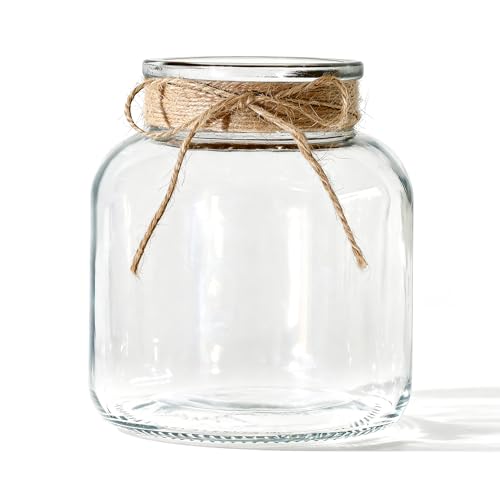 Houmury Glass Vases for Centerpieces 6 Inch Clear Large Vase Farmhouse Utensils Holder with Twine Ties Home Decor for Wedding Living Room Kitchen Dining Table Office (1)
