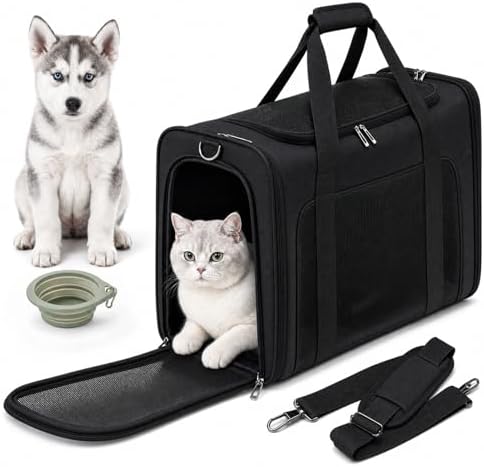 PALAMEA Hundetasche Flugzeug 55x40x23 Eurowings Lufthansa,Faltbare leichte Tragetasche mit Netzstoff Flugtasche Hund Transportbox Katze,Haustier Hundetragetasche für Reisen, Auto,