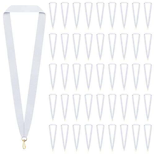 Berlune 100 Pcs Neck Ribbon with Snap Clips Blank Medal Solid Award Ribbon Lanyards Flat Award Holder for Kids Adults Student Competitions Sports Party Achievement (White)