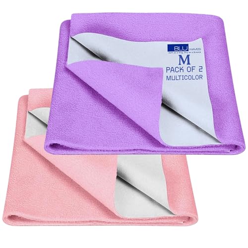 Image of Quick Drysheet for Baby - Waterproof & Extra Absorbent (Medium Pack of 2) | Instadry Bed Protector Sheets | Washable Reusable Mattress Protector for New Born Babies Toddler Kids Children - Multicolor