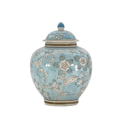 Galt International Light Blue and White Floral Chinoiserie Ginger Jar