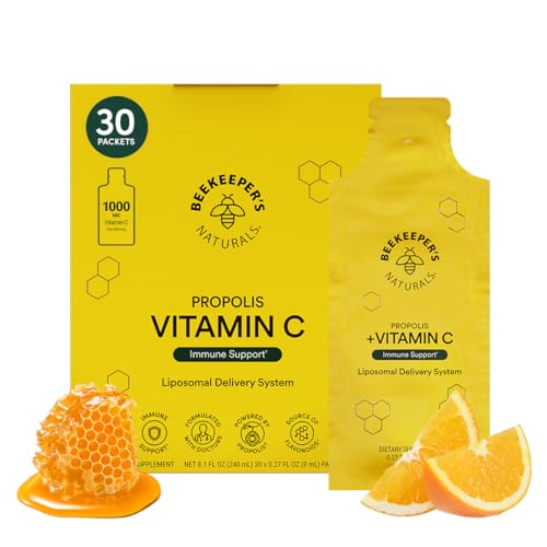 Propolis Liposomal Vitamin C by Beekeeper's Naturals, 1000mg Vitamin C, Propolis & Organic Honey, Supercharged Immune Support & Increased Bioavailibity for Max Absorption, 30 Ct
