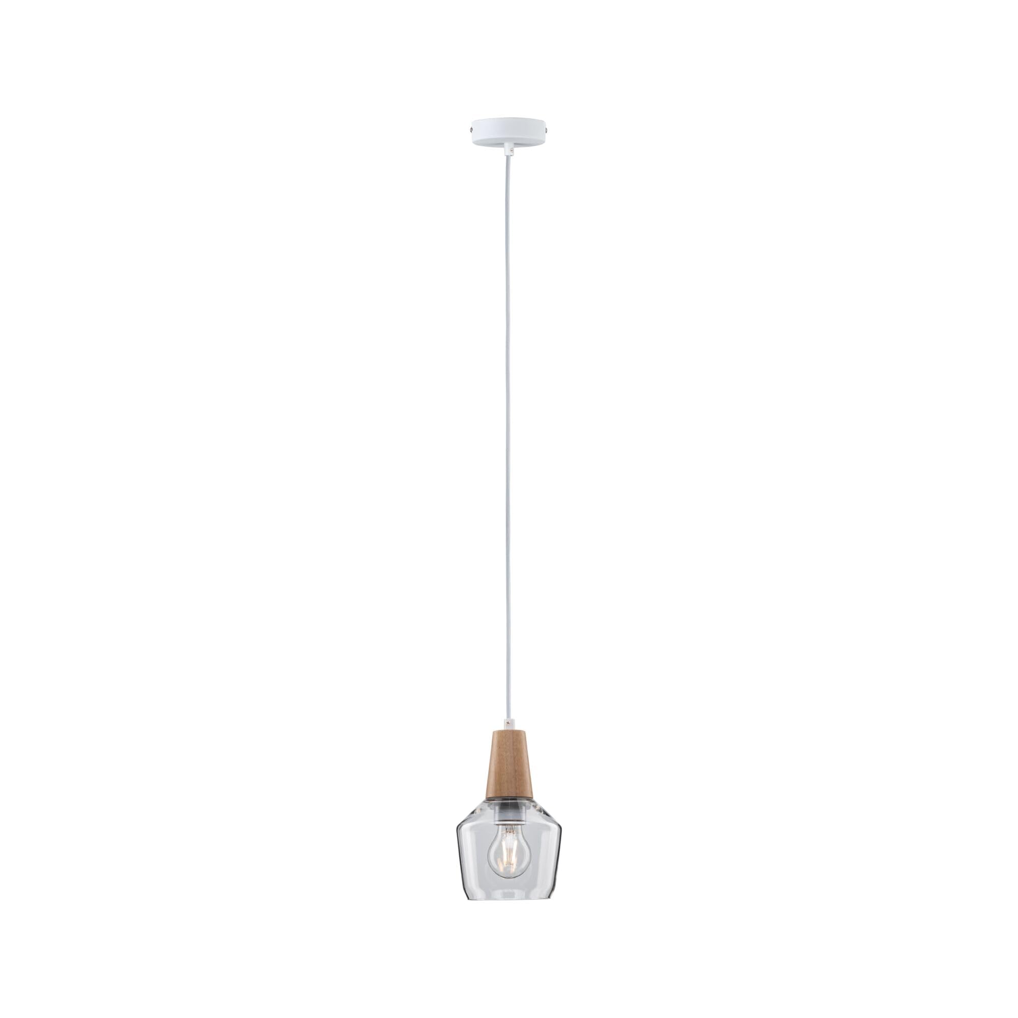 Paulmann 79745 Lámpara colgante Neordic Ylvie máx. 1x20 W, luminaria colgante para lámparas E27, lámpara de techo, claro/madera 230 V cristal/madera, sin fuente de luz