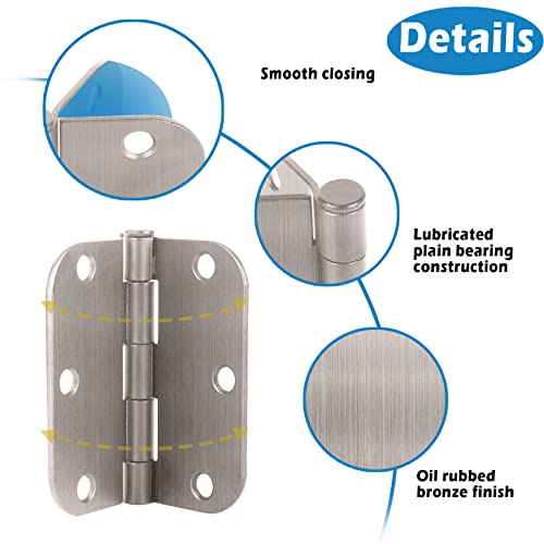 18 Pack Door Hinges Brushed Nickel,3.5 Inch Brushed Nickel Door Hinges With 5/8" Radius,Fit Standard Door/Bedroom Door/Exterior Door/Interal Door Hardware Hinges,Satin Nickel Finish Door Hinges #TOP3
