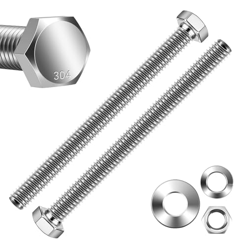 Image of Mellewell 5 /16-18 x 3-1 /4 inch Hex Head Bolts with Hex Nuts and Thick Flat & Lock Washers, Fully Threaded, Stainless Steel 18-8, Plain Finish, 8 Sets