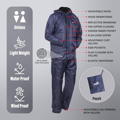 Image of TVS Unisex Double Layer Polyester Raincoat with Pant and Adjustable Drawcord for Hoodie