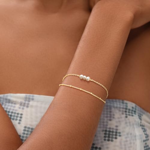 Image of MEVECCO Bracelet for Women 14K Gold Plated Dainty Chain Simple Jewelry Cute Handmade Minimalist for Her
