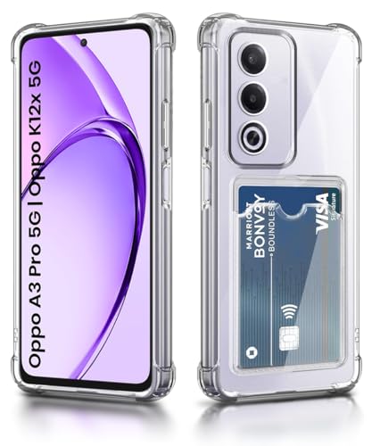 Image of WOW IMAGINE Transparent Back Cover Case for Oppo A3 Pro 5G | K12x 5G | Flexible Built-in Slim Card Pockets Wallet | 360 Camera Protection TPU | Soft Silicone Mobile Cover - Transparent