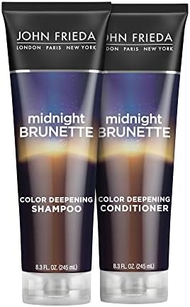 John Frieda Midnight Brunette Shampoo & Conditioner, Color Deepening Shampoo & Conditioner to Enhance and Refresh Brunette Tones, Cocoa and Primrose Oil-Infused 8.3 oz, Pack of 2