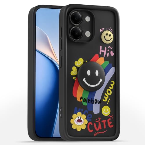 Image of Pikkme Back Cover for Vivo Y11 5G / Vivo T5 Lite 5G | Soft Silicone| Cute Rainbow Smile & 3D Cartoon Flower Design | Shockproof Raised Camera Protection Bumper Case (Black)