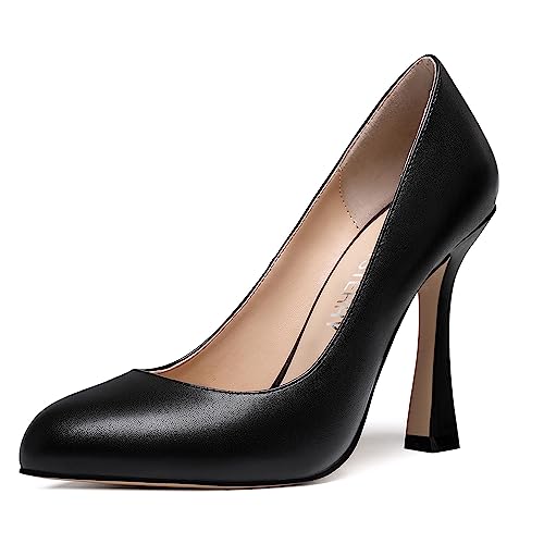 SKYSTERRY Womens Round Toe Casual Office Matte Slip On Spool High Heel Pumps Shoes 4 Inch