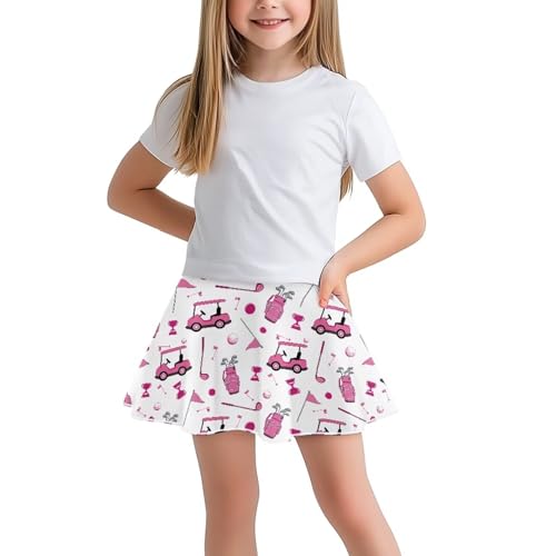 Liuqpwys Pink Golf Girl's Tennis Skirt Fashion Golf Athletic Activewear Skorts Stretchy Mini Skirts School Kids Teen Daily Wear for Workout Sports Size 9-10