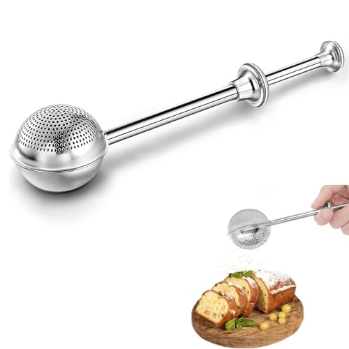 Flour Sifter Stainless Steel Powdered Sugar Shaker Duster Flour Powder Filter Spoon Flour Sieve Bakers Dusting Wand for Baking Sifting Sugar Spices