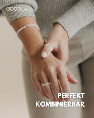 GD GOOD.designs Anti Stress Ring aus Mondstein Naturstein Perlen für Damen | Elastische Anxiety Rings - Fidget Ringe | Ringgröße 52-60