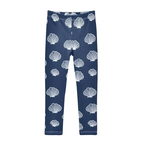 ALAZA Girls' Leggings Children's Yoga Pants Skinny Printed Dance Scallop Shell Navy Comfortable 4T