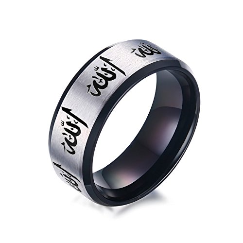 Asma Jewel House Black Stainless Steel Anillos Totem Allah Written Ring For Men/Boys