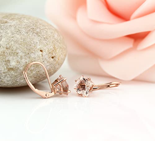 Solid 14k Rose Gold Morganite Dangle Lever back Earrings3
