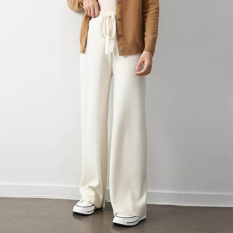 Suxgumoe Women Wide Leg Pants, High Waist Stretch Casual Sweatpants White