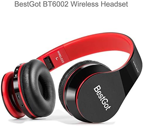 BestGot Kids Bluetooth Headphones BT6002 Wireless Kids Headphones for Kids Boys Girls Foldable headset for Mobile Phone TV PC Laptop (Black/Red)