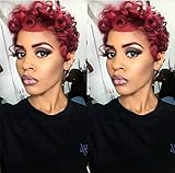ALIACHOOS Burgundy Red Pixie Cut Short Curly Wigs  Synthetic Hair Lace Front Short wigs for Black Women, Halloween Cosplay Wig 6inch  150% Density 99j BUG