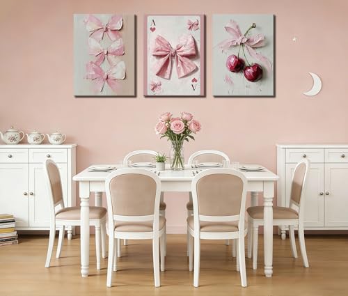 Image of Frimeeme Pink Bow Canvas Wall Art, Set of 3, 12x16 Inch Framed