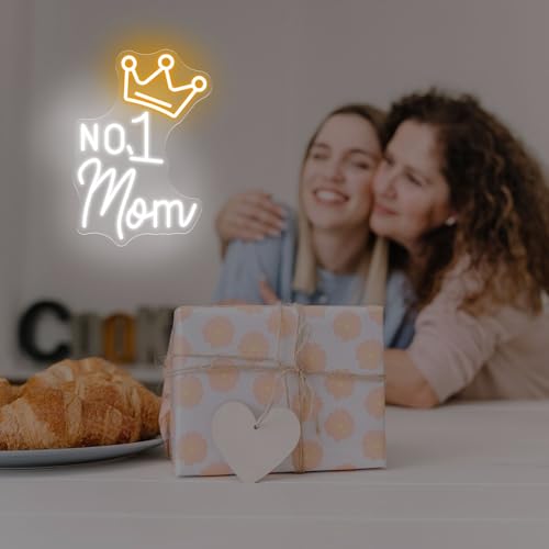 Image of No.1 Mom Neon Sign, Happy Mother's Day LED Light, Gift for Mom, Mother's Day Neon Light, Home Wall Decor Room Decoration, 15.7 inchx11.2 inch