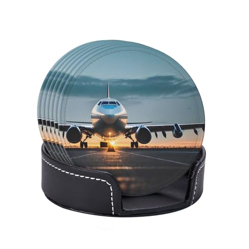Dessous de verre avion lot de 6 en polyuréthane imprimé pour boissons