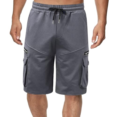 Pantalones cortos cargo para hombre con cintura elástica y bolsillos con cierre miniatura 2