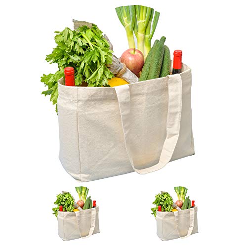 ATBAY Canvas Grocery Shopping Bags with Removable Bottom and Handles -Large Cloth Bag，Gift Bags 15.7