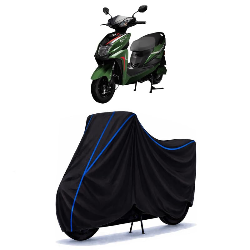 Image of Scooty Cover Water Resistant for Lectrix SX25 | Universal Scooter & Bike Cover | Heavy Duty UV Dust, Rain & Scratch Protection | Elastic Fit All Weather Indoor Outdoor | Black with Blue Piping
