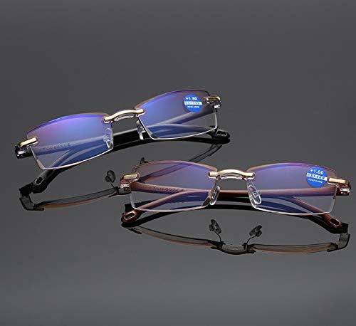 KoKoBin Blue Light Blocking Men - 2 Pair Computer Reading Glasses Rimless Readers Lightweight Anti Eyestrain, 3.50 Strength