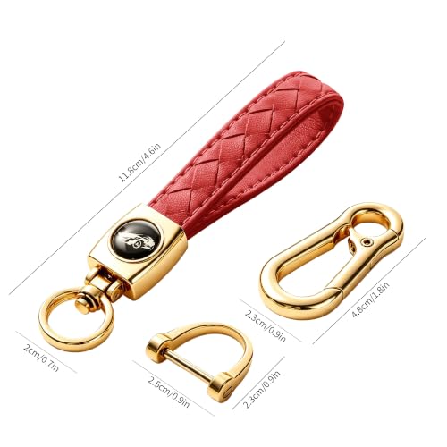 Image of Gkeygo Carabiner Keychain, Universal Heavy Duty Woven Handmade Leather Key Chain, Car Fob Key Keychains with 360 Degree Rotatable Snap Swivel and Anti-Lost D-Ring for Men and Women,Light Gold - Red