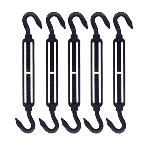 RiaYer 5 Pack Black M5 Hook and Hook Turnbuckle, Heavy Duty Stainless Steel Wire Rope Tensioner, Adjustable Hardware Kit for String Light, Shade Sail and Cable Tightening