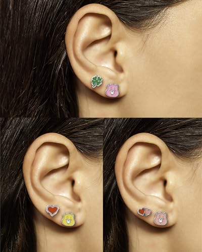 SALLY ROSE Care Bears Stud Earrings Set of 12 Official License, Fashion Enamel Care Bears Earrings 12-Pack, Care Bears Gift, 12 Pair, SH01235RL.NJ3