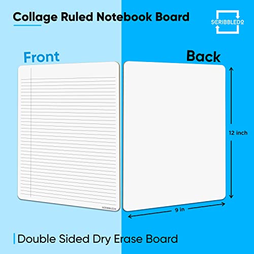 Scribbledo Dry Erase Notebook College Ruled Lined Board 9"X12" Reusable Lined Erasable Ruled Writing Note Pad Lapboard, Blank Whiteboard On Reverse #TOP2