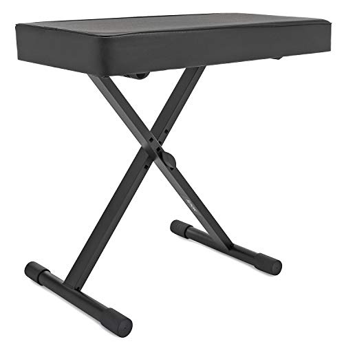 Knox Gear Keyboard Bench - X-Style Height Adjustable Piano Bench - Black Padded Piano Bench Adjustable Cushion - Piano Stool Keyboard Bench Seat for Music Chair Practice, Cello, Harp, Live Performance