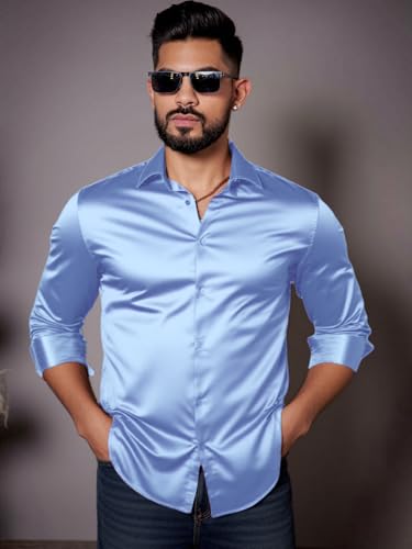 Image of IndoPrimo Men's Stylish Solid Satin Casual Shirt for Men Full Sleeve