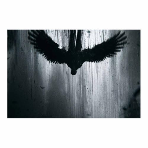 Toile decoration murale poster noir et blanc silhouette des corbeaux noirs design epure mat
