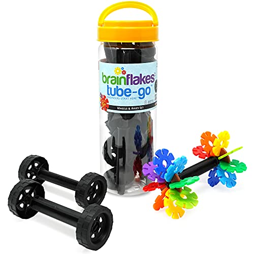 VIAHART Brain Flakes 16 Ruedas y 8 Ejes. Tube-Go Set. Construye Coches, Camiones, Cualquier Cosa Que Gira. Compatible con Discos de la Brain Flakes. An Gran Juguete Stem