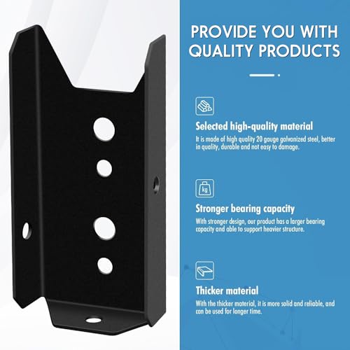 LukLoy 20 Pack 2x4 Brackets for Wood Rail, Black Fence Brackets Repair Kit, Deck Railing Bracket Connectors for 2\"×4\"(Actually 1.5\"x3.5\") Wood Post, Includes 140PCS 304 Stainless Steel Screws