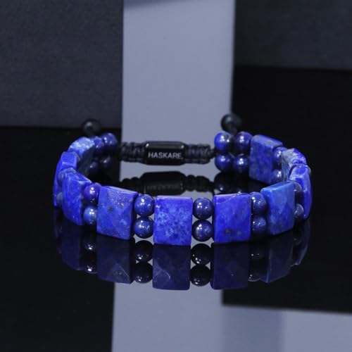 HASKARE Mens Jewelry Beads Crystal Bracelet for Men, Energy Bead Bracelets Healing Stone Lapis Lazuli Bracelet, Real Blue Gemstone Protection Crystals Woven Drawstring Anxiety Bracelets Gift for Him4
