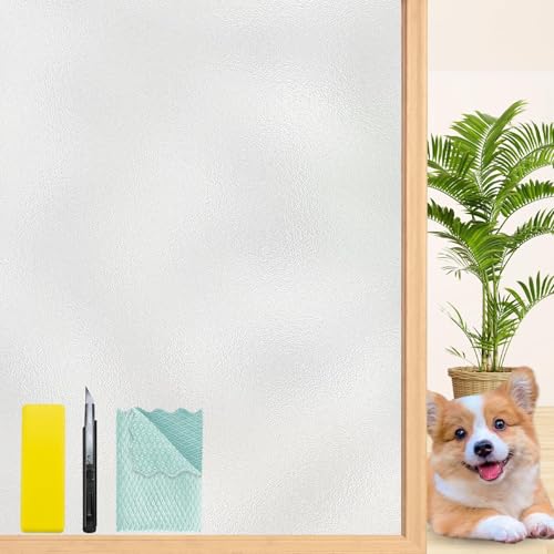 Niviy Frosted Glass Window Privacy Film Decorative, Static Cling Bathroom Window Frosting Film Day and Night Windows Cling Home Glass Door Cover, 17.5 inch x 78.7 inch