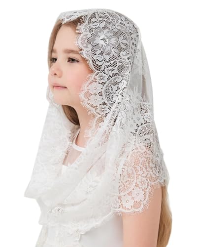Girls First Communion Veil - Lace Infinity Chapel Veil Tulle Wrap for Baptism & church Accessories K92