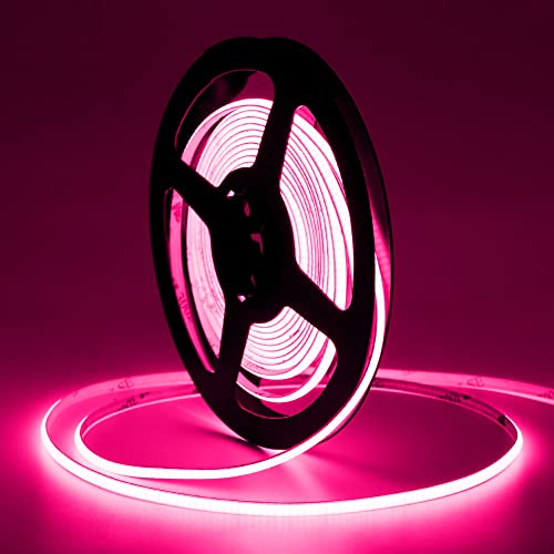 Tayire DC12V Ruban LED COB Rose, 5m 480LED/m Néon Bande Lumineuse LED, 4mm LED Strip Rubans à LED COB pour la décoration de la salle FPV de voiture(seule bande led)